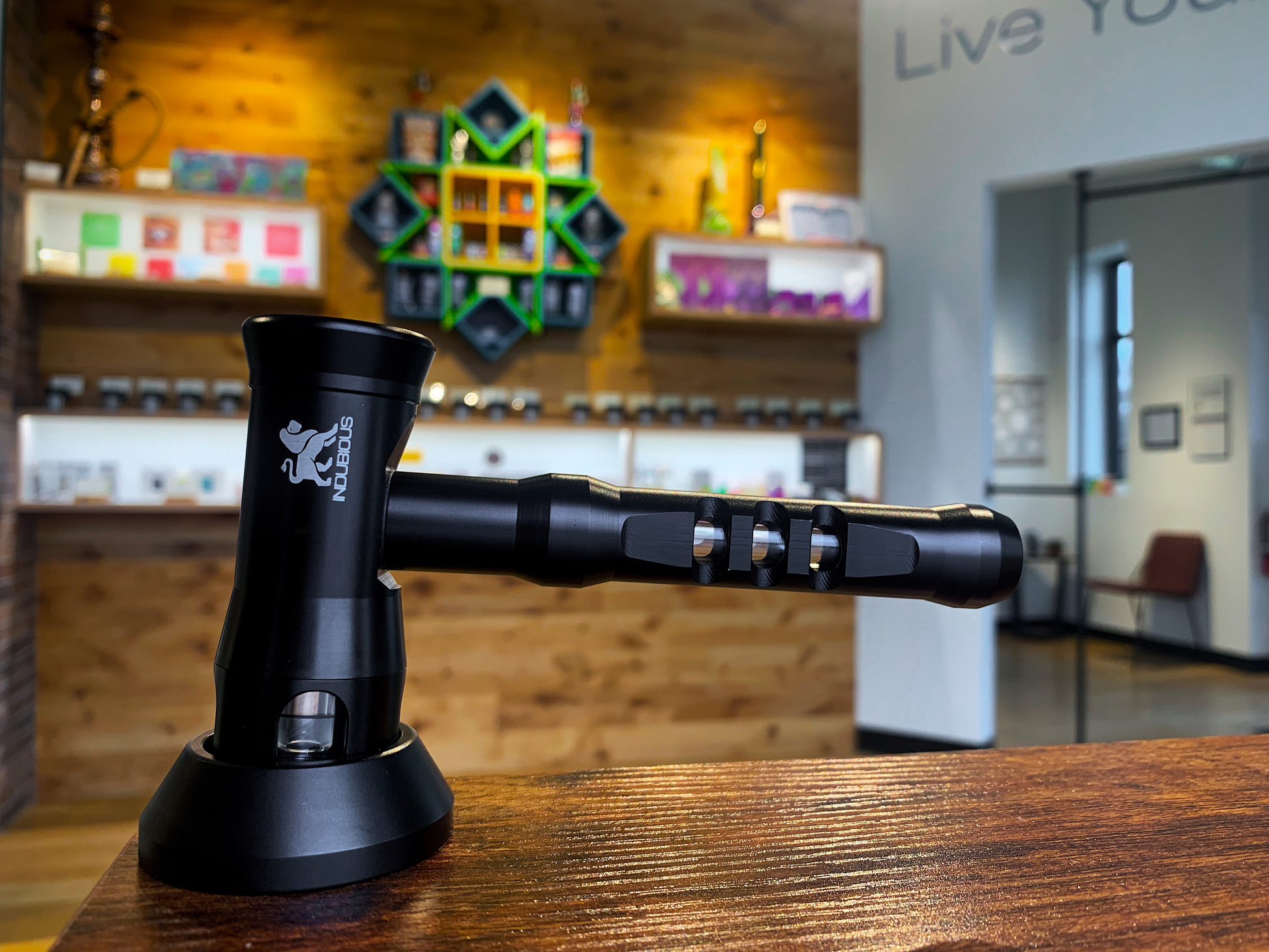 INDUBIOUS Bubbler Water Pipe. 5" Aircraft-grade aluminum water pipe with glass pipe, bowl and stem. Black, red, gold, blue, green or grey pipe.