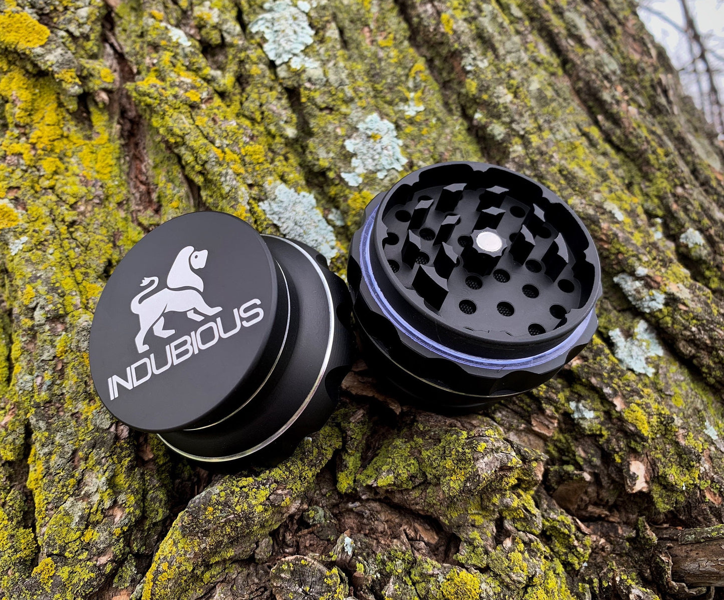 Aluminum grinder with NUG ZONE. Futuristic grinder with dual storage. Metal grinder. 63mm grinder. Herb grinder. Cool grinder. Black blue purple grinder. INDUBIOUS GRINDER. Grinder for smokers. High end grinder. Cali crusher alternative.