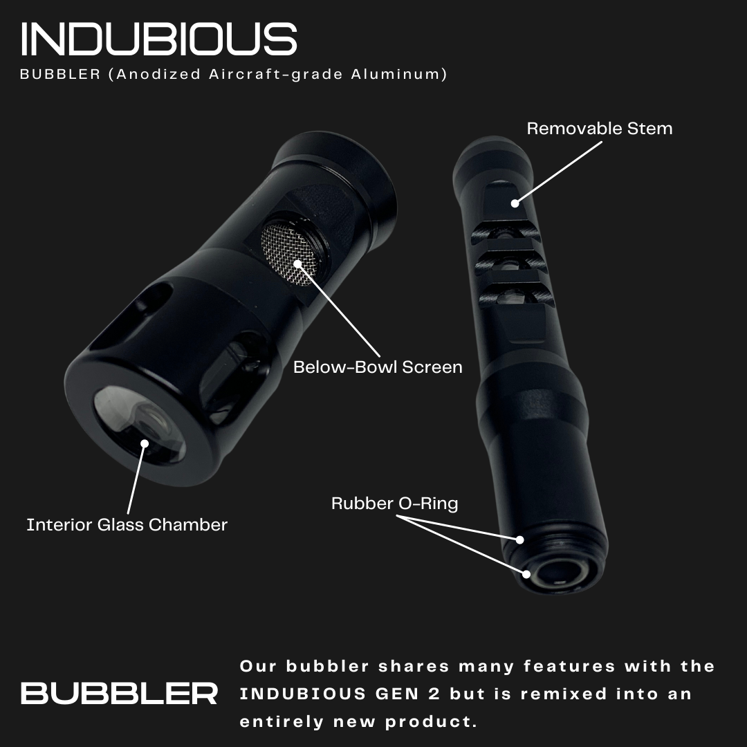 Indubious Bubbler. Luxurious bubbler. Aircraft grade aluminum water bubbler. Water pipe. Indubious Oklahoma. Oklahoma Smoking Accessories.