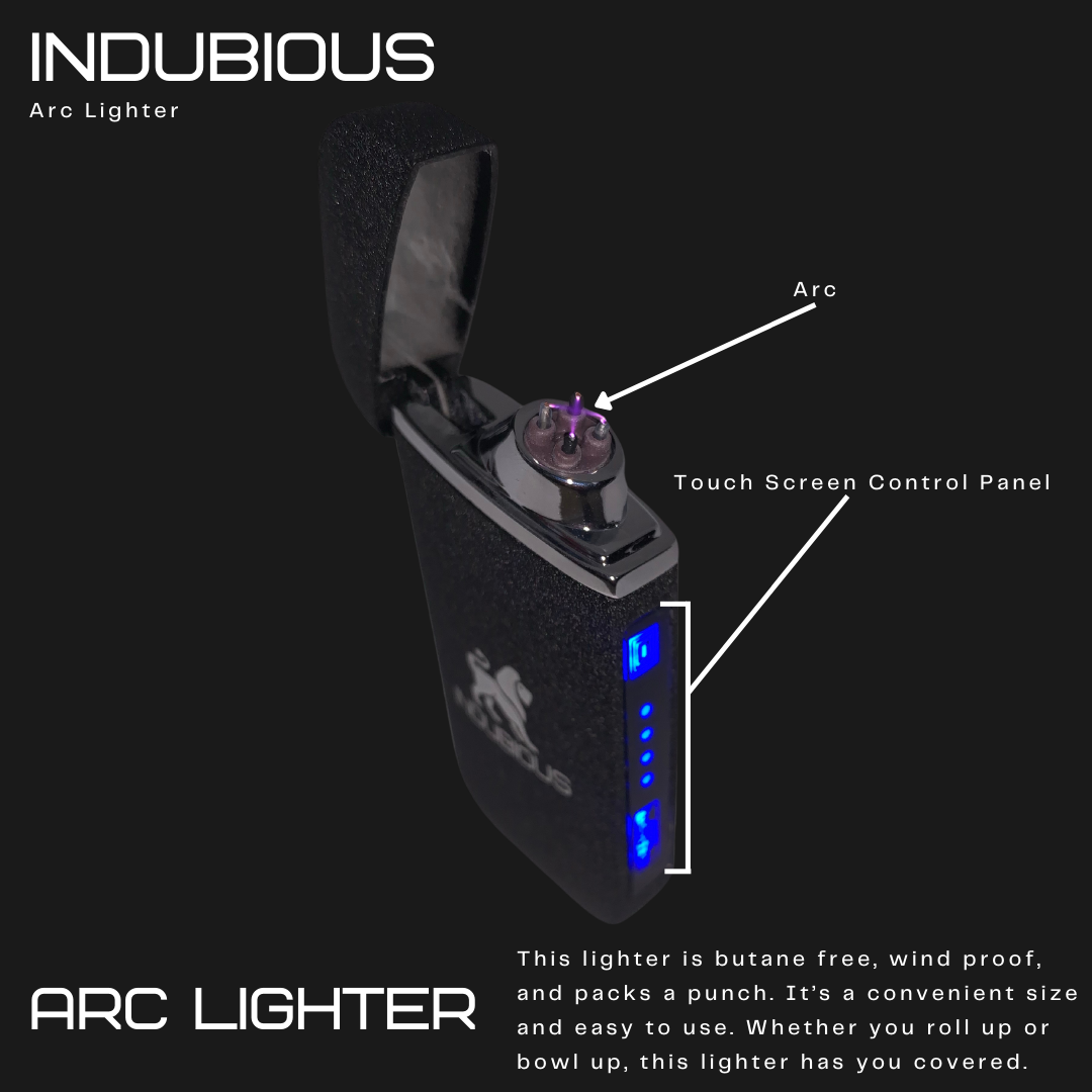 Indubious Arc Lighter. Frosted black arc lighter. Electric butane free lighter. Wind resistant lighter. Charging lighter. Pocket electro lighter. Touch screen lighter.
