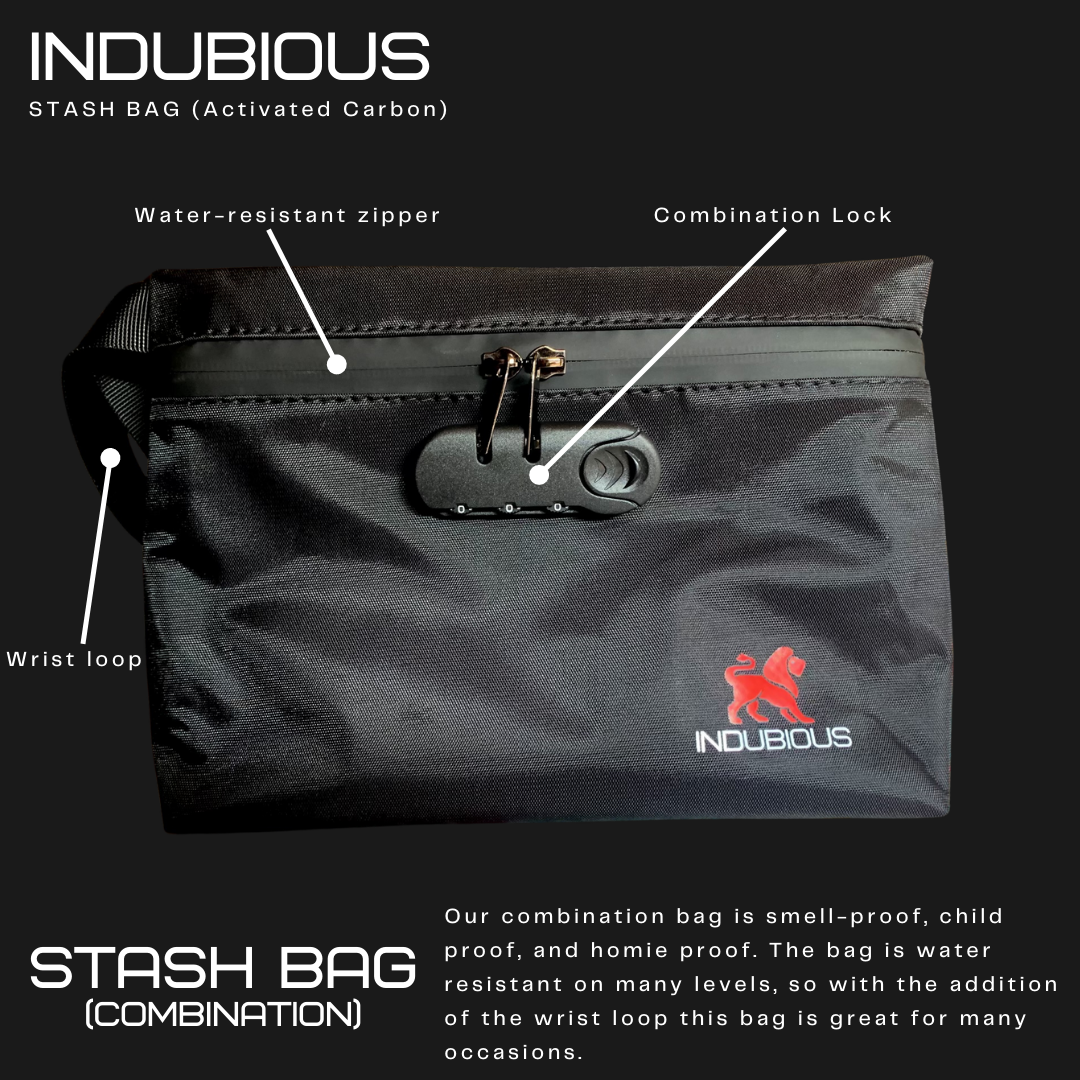 Indubious Stash Bag. Combo lock stash bag. Smell proof stash bag. Indubiousok. Oklahoma Indubious