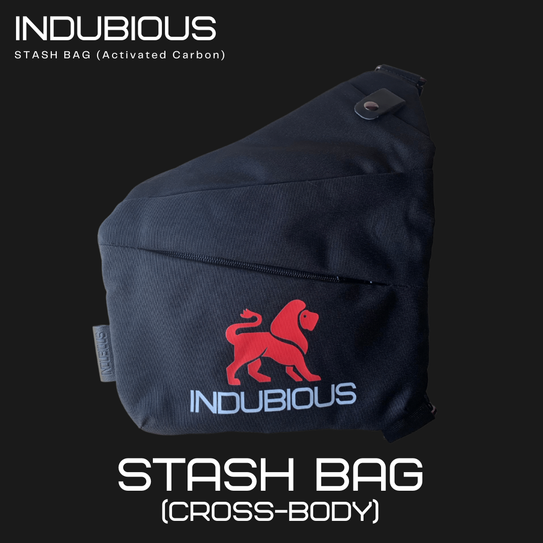 Indubious Cross Body carbon Activated Stash Bag. Smell proof cross body bag. Stash Bag. carbon Activated bag. Carrying bag. Indubious accessories