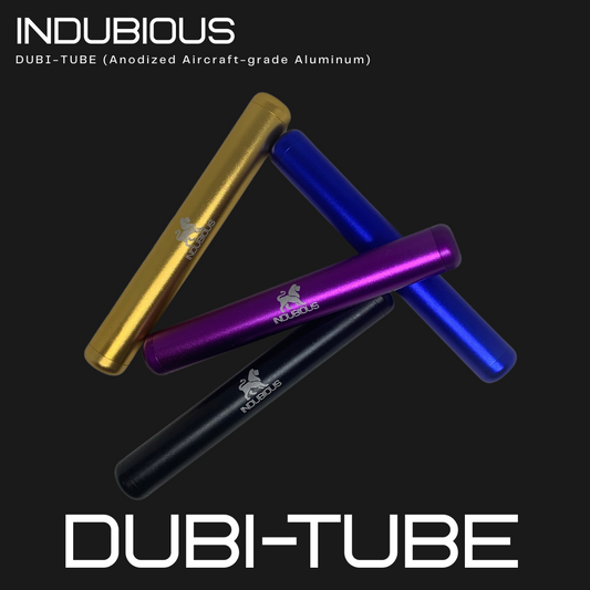 Indubious Dubi Tube. Aircraft Grade Aluminum storage jar. Smell proof storage jar. Dube tube. Gold dube tube, blue dube tube, purple dube tube, black dube tube. Indubiousok